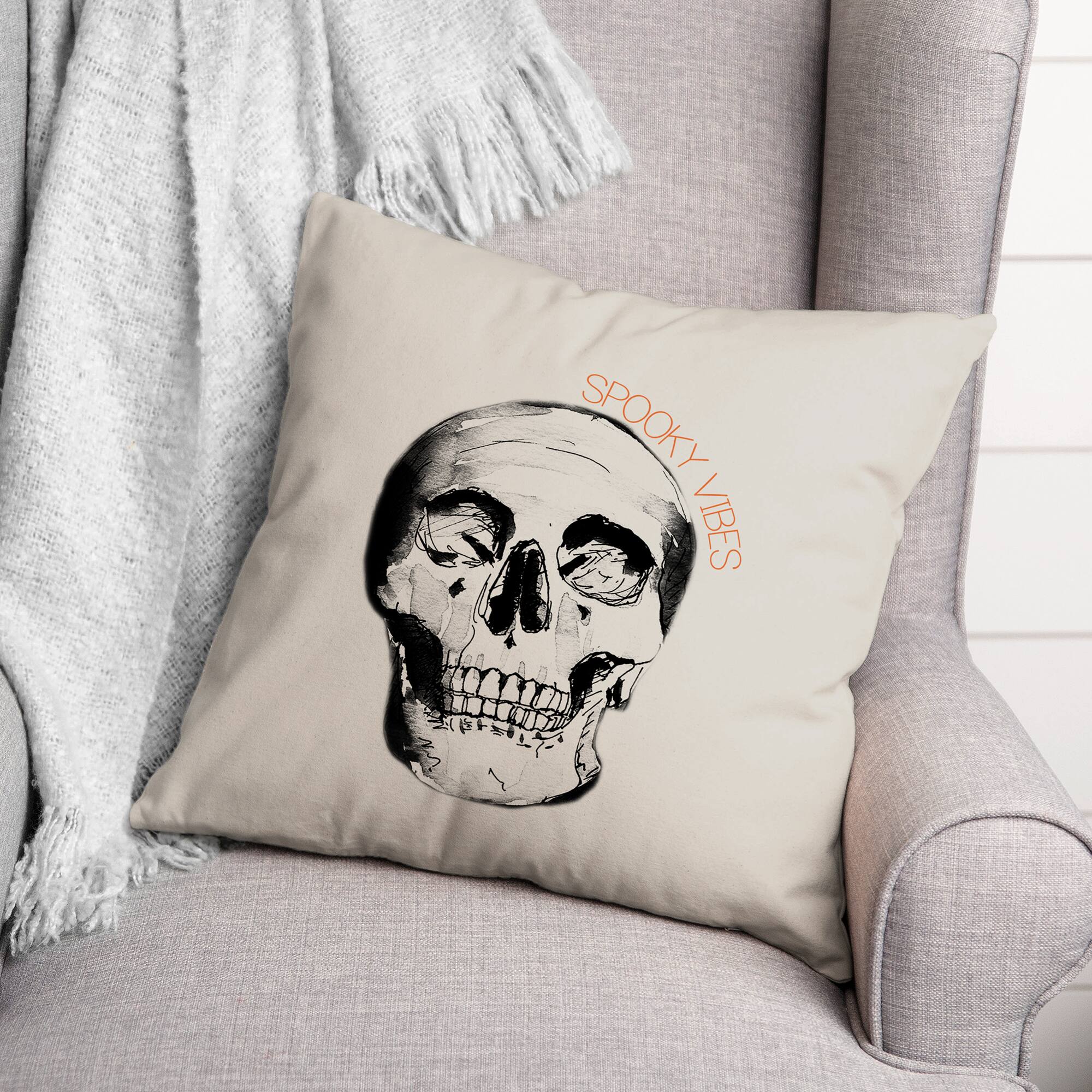 Spooky Vibes Skull 18" x 18" Throw Pillow